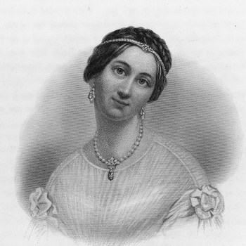image: An engraved portrait of American First Lady Julia Gardiner Tyler (1820 - 1889) who was the second wife of tenth US President John Tyler, 19th Century