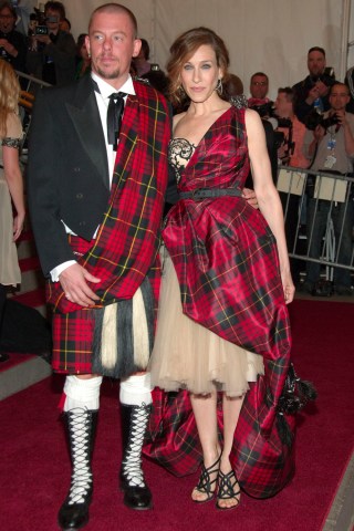 Alexander McQueen and Sarah Jessica Parker during "AngloMania: Tradition and Transgression in British Fashion," an exhibition  at The Metropolitan Museum of Art in New York City on May 1, 2006. 