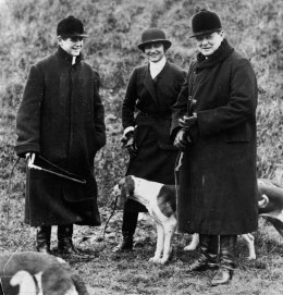 On right, Winston Churchill accompanied by his son Randolph and Coco Chanel at a meet of the Duke of Westminster's boar hounds, the 'Mimizan Hunt' near Dampierre, northern France on Jan. 1, 1928.