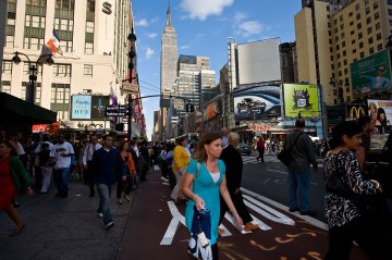 Pedestrians in New York's Garment District. Pedestrians in New York's Garment District.
